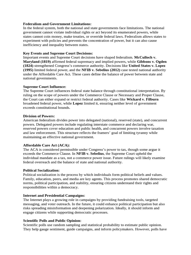 Federalism and Government Limitations | PDF