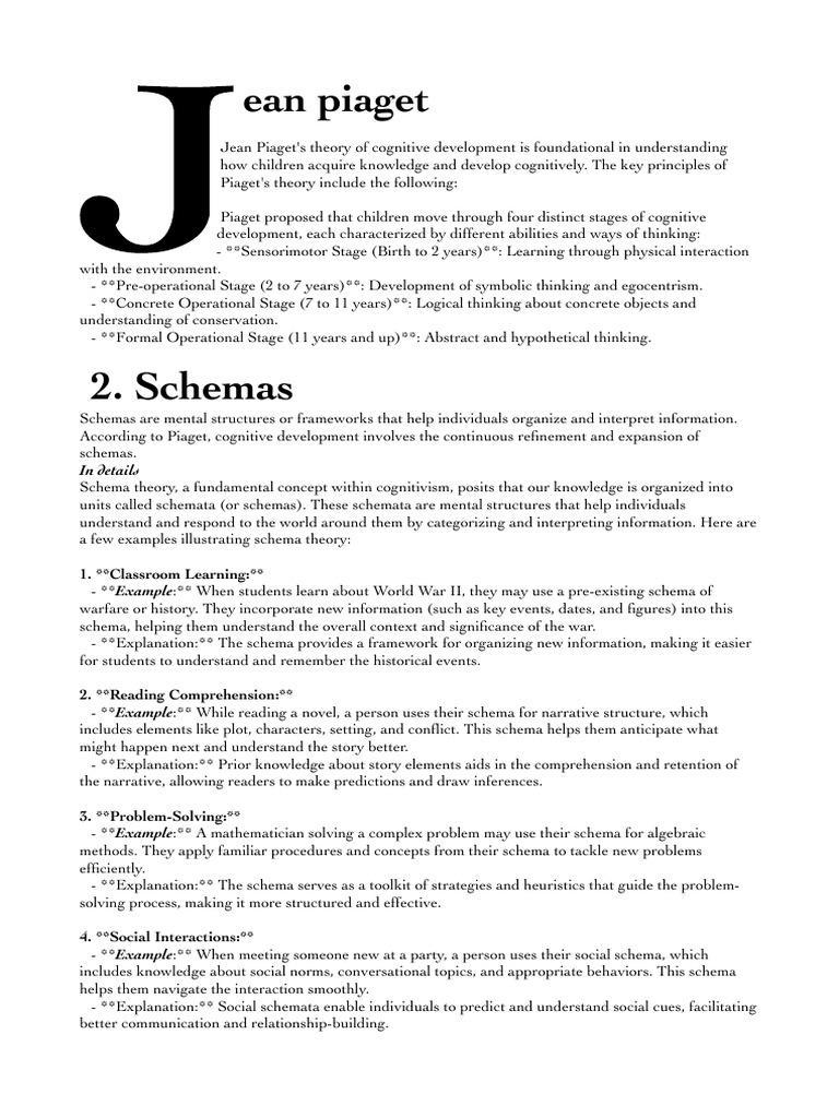 Piaget's Cognitive Development Stages | PDF | Schema (Psychology ...