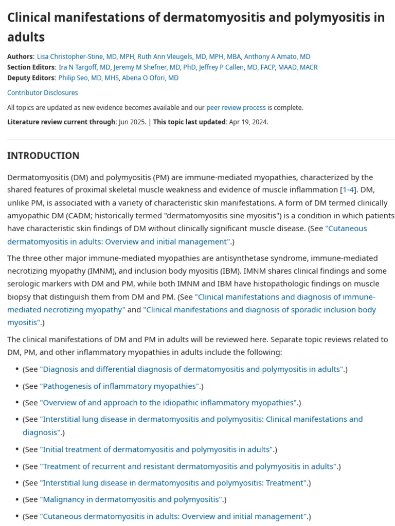 Dermatomyositis and Polymyositis in Adults | PDF | Diseases And ...