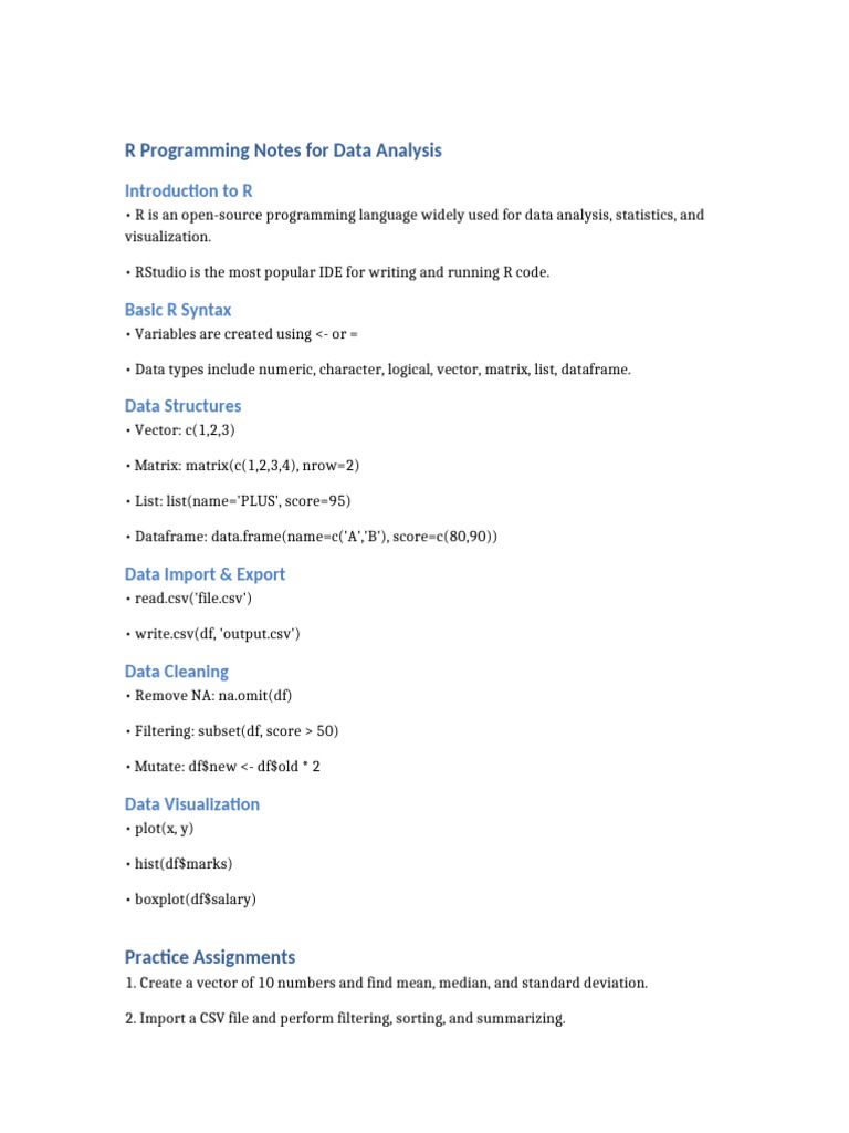 R Programming Notes PLUS Institute | PDF