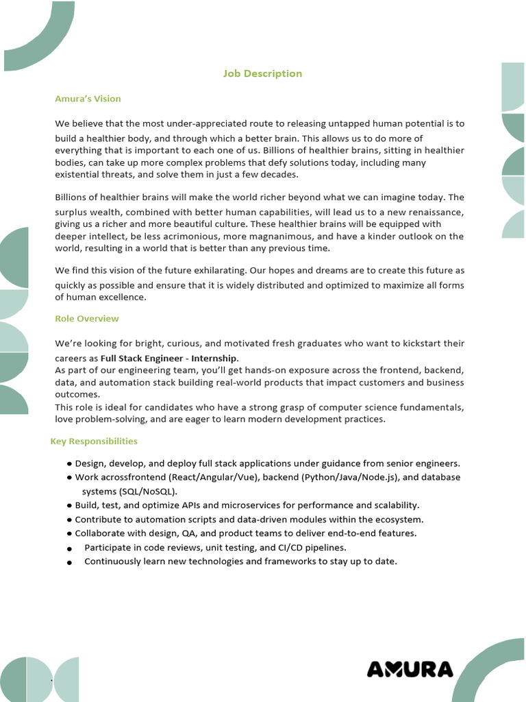 Full Stack Engineer Internship at Amura | PDF | Systems Engineering ...