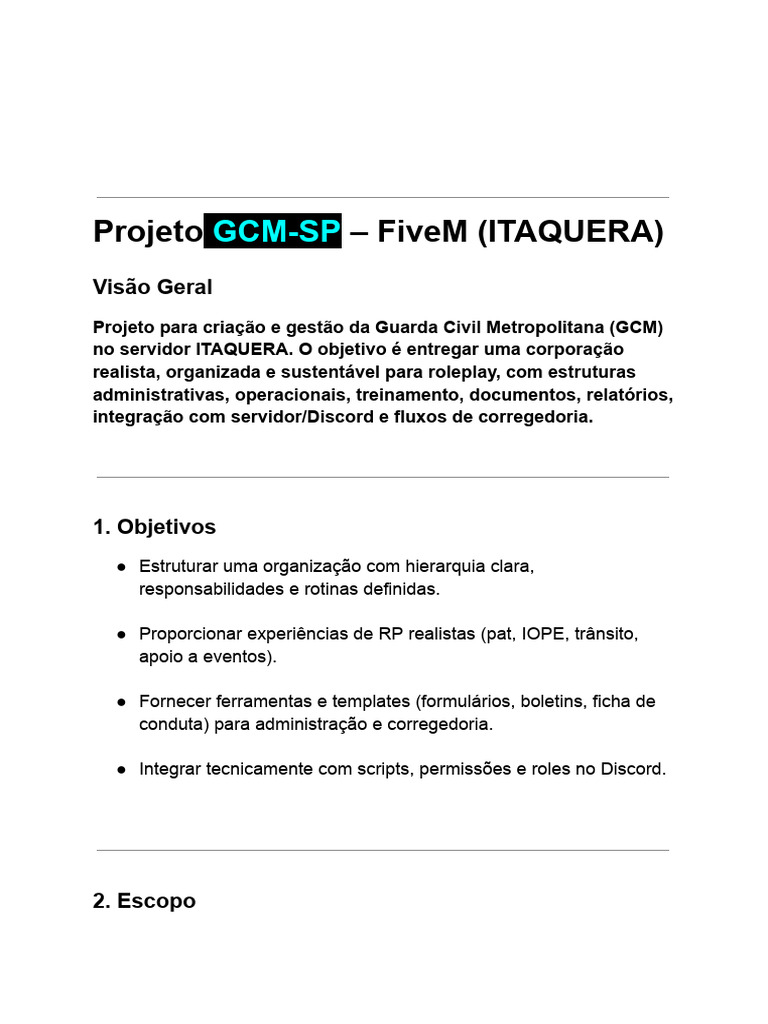 Projeto GCM-SP: Estrutura e Operações | PDF