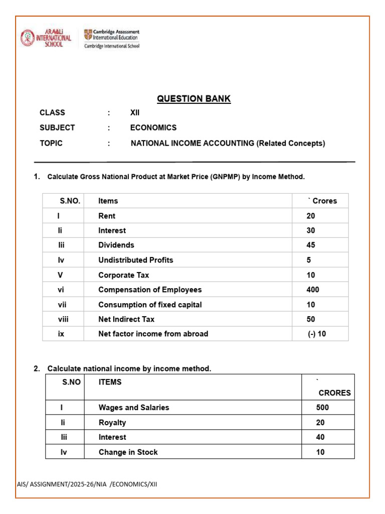 National Income Accounting Question Bank | PDF | Income | Consumption ...
