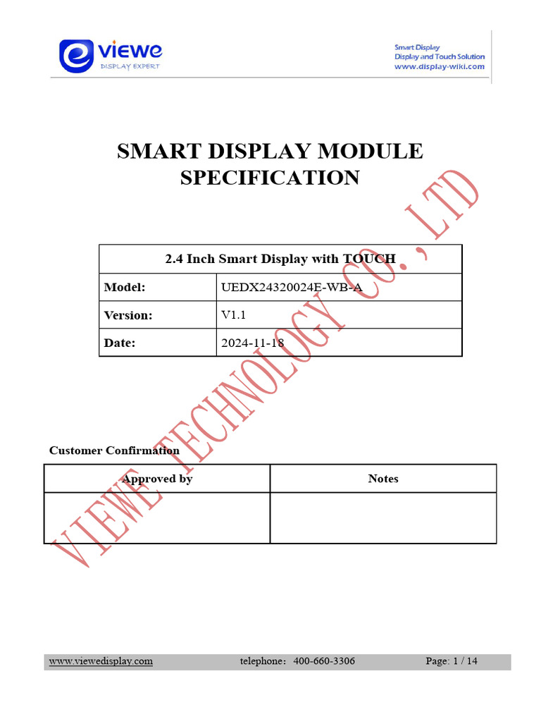 2.4 Inch Smart Display Module Specs | PDF | Electrical Engineering ...