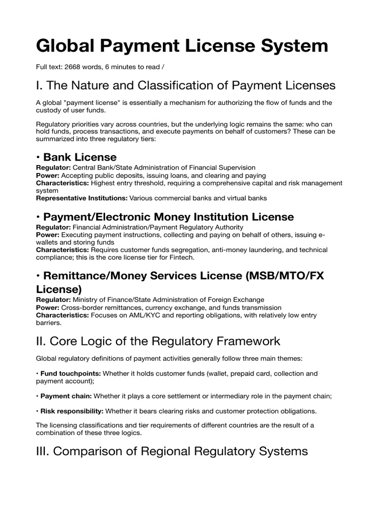 Global Payment License Overview and Trends | PDF | Banks | Payments