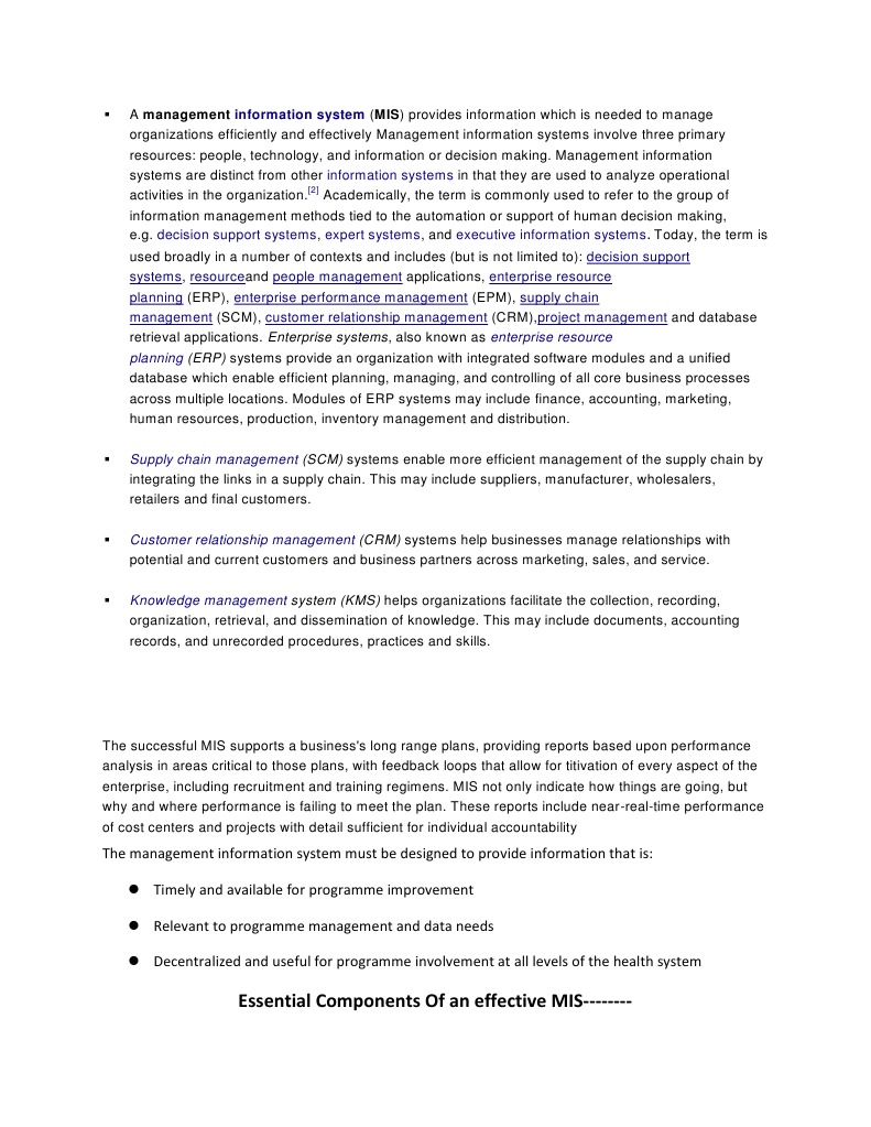 Essential Components of An Effective MIS - : Information System | PDF ...