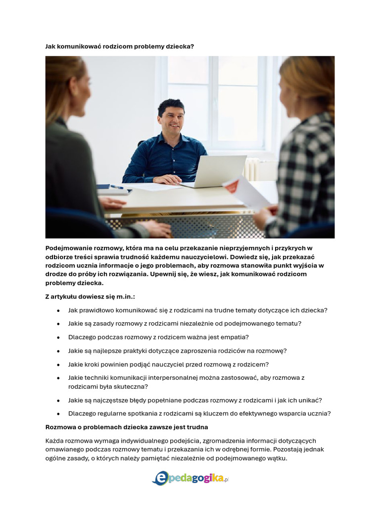 Jak Komunikowac Rodzicom Problemy Dziecka | PDF