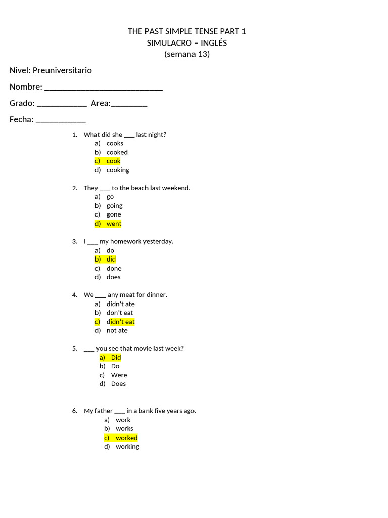 Past Simple Tense Exercises | PDF | Chess Theory | Chess
