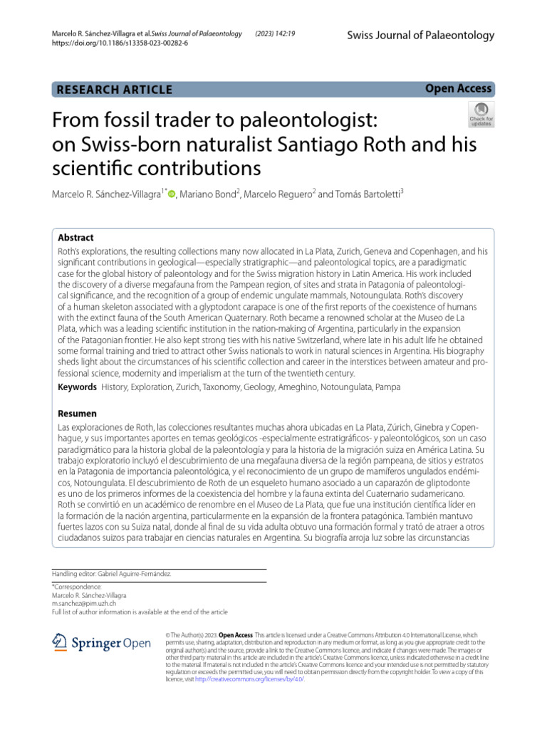 Santiago Roth: Swiss Naturalist's Legacy | PDF | Paleontology
