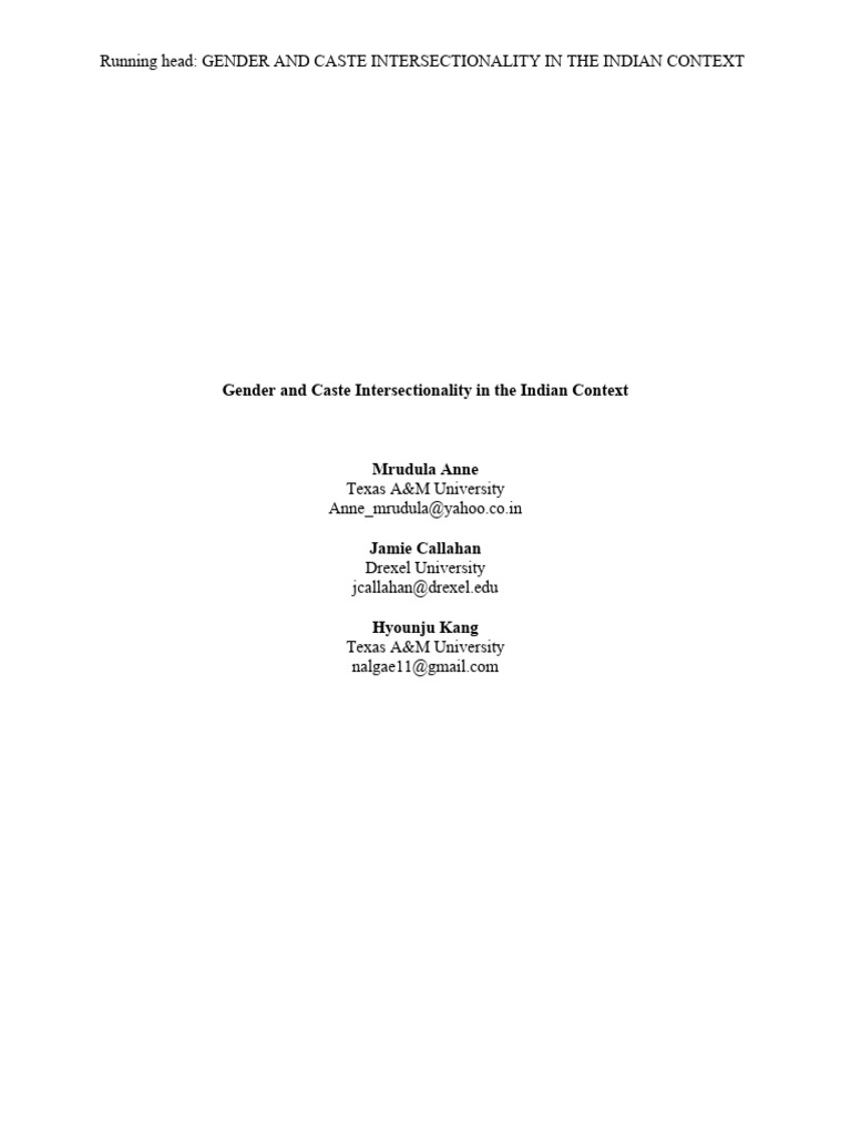 Gender and Caste Intersectionality in The Indian Context (Mrudula Anne ...