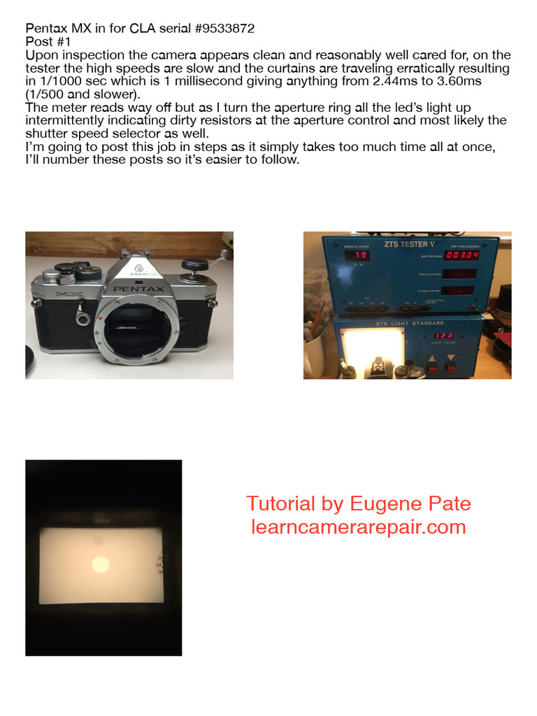 Pentax MX CLA Repair Guide Series | PDF | Shutter (Photography) | Camera