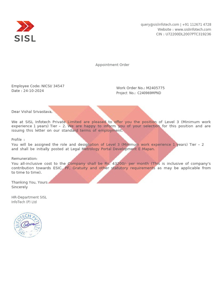 Appointment Order for Level 3 Position | PDF