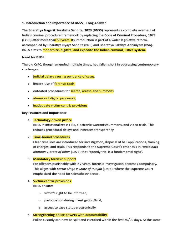 BNSS 2023: Revolutionizing India's Criminal Justice | PDF | Cost Of ...