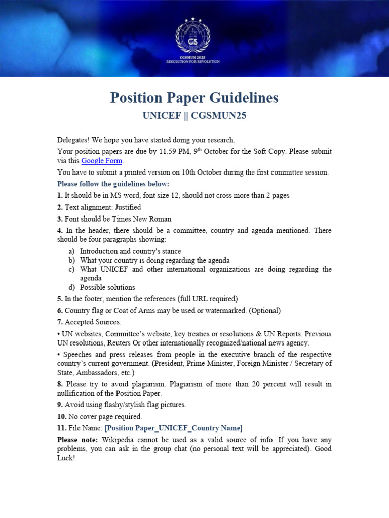 UNICEF Position Paper Submission Guide | PDF | Artificial Intelligence ...