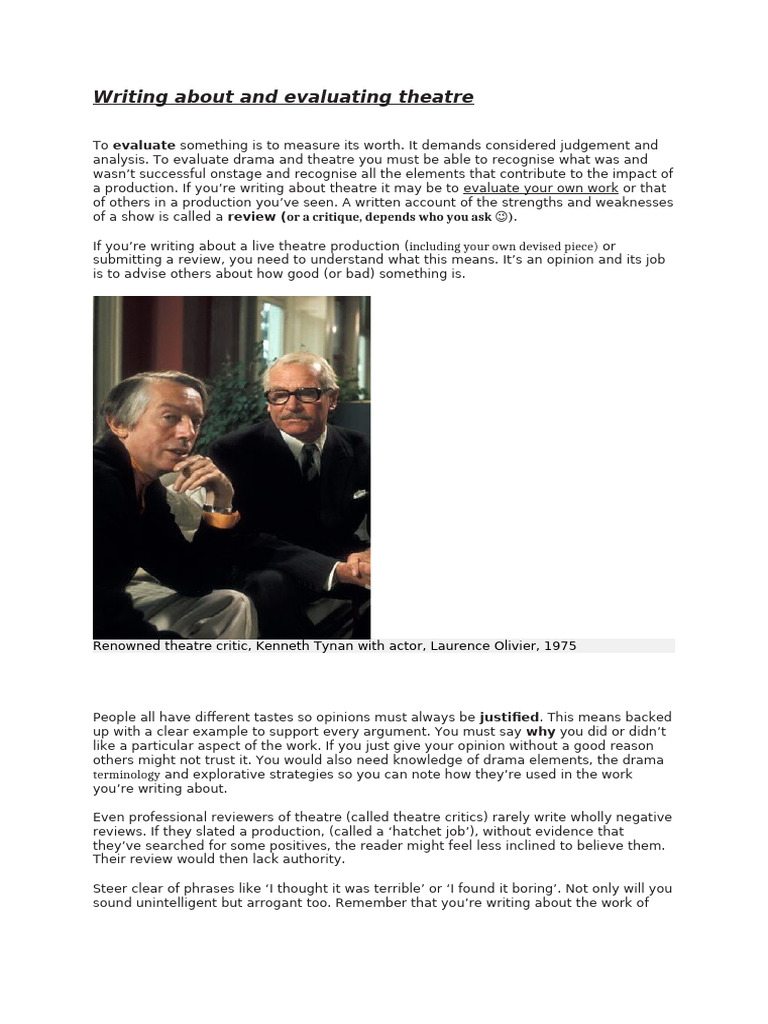 Evaluating Theatre Productions Effectively | PDF | Theatre | Play (Theatre)