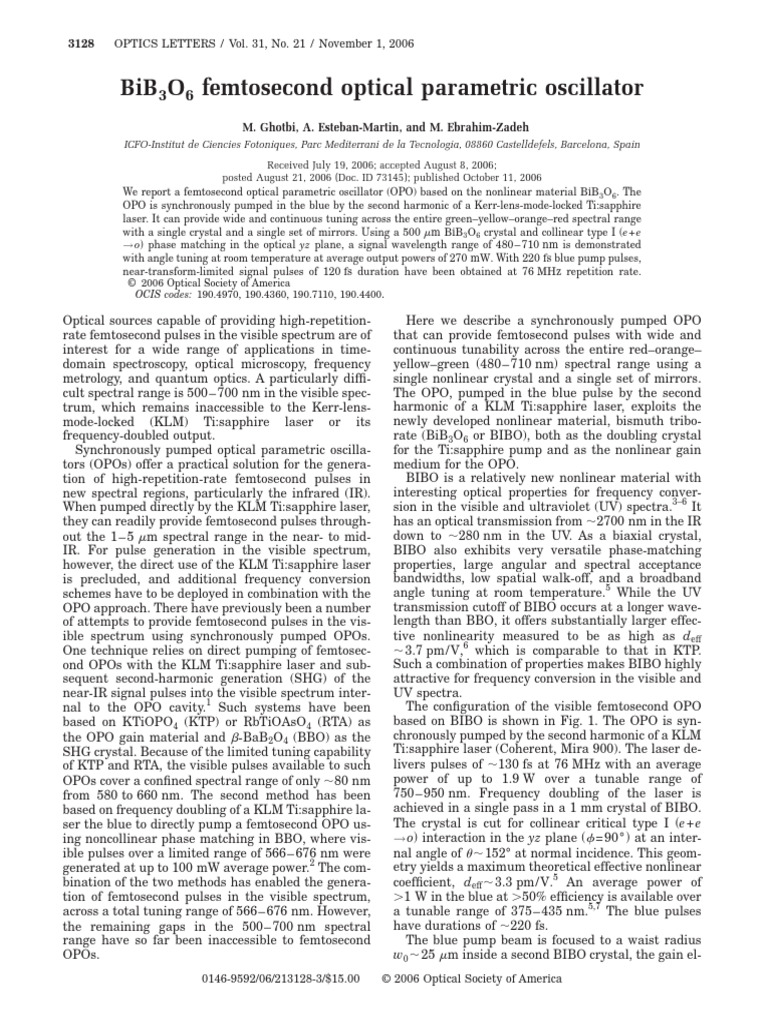 Bib O Femtosecond Optical Parametric Oscillator: M. Ghotbi, A. Esteban ...