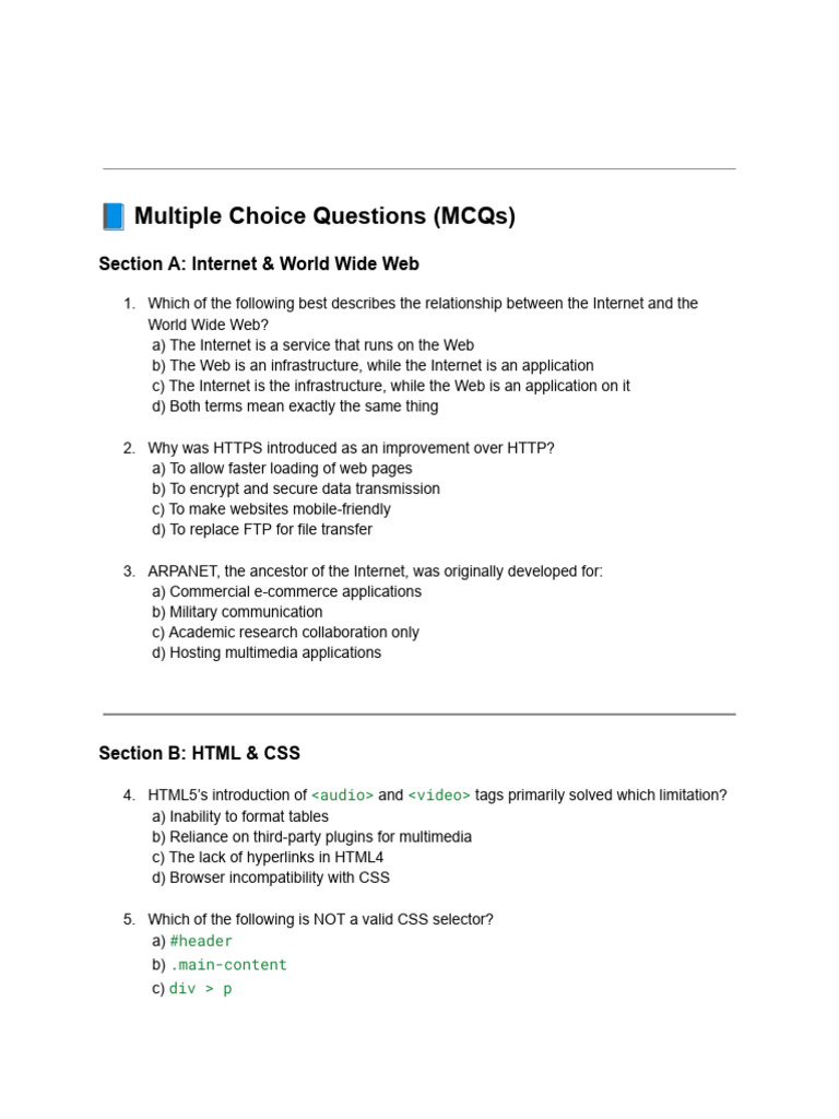 Internet, Web, HTML, CSS MCQs Guide | PDF | World Wide Web | Internet & Web