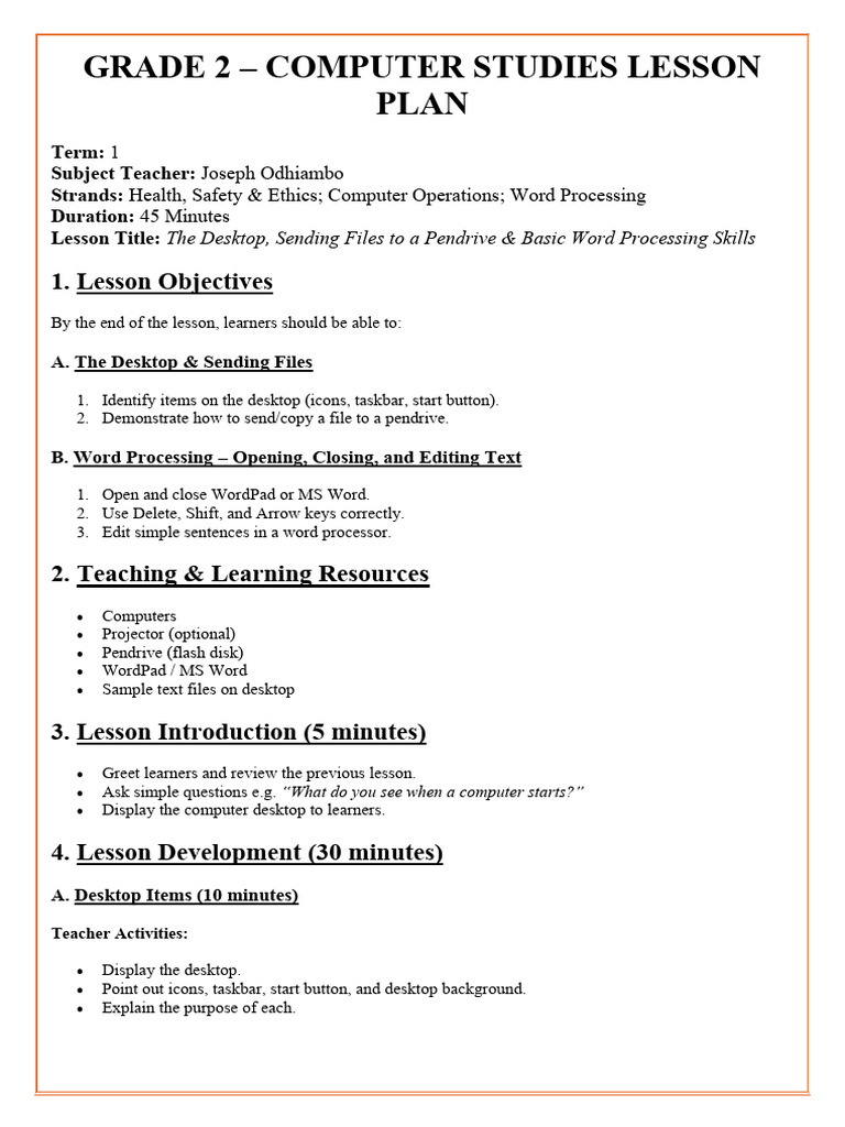 Grade 2 Computer Studies Lesson Plan | PDF