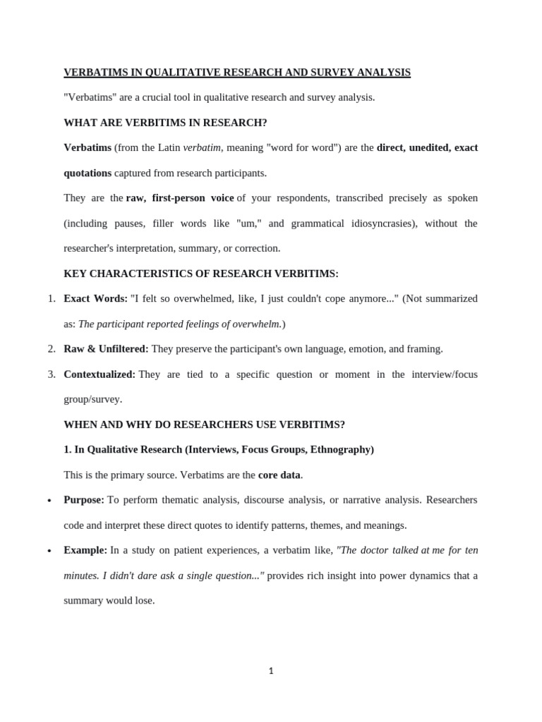 Understanding Verbatims in Research | PDF | Qualitative Research ...