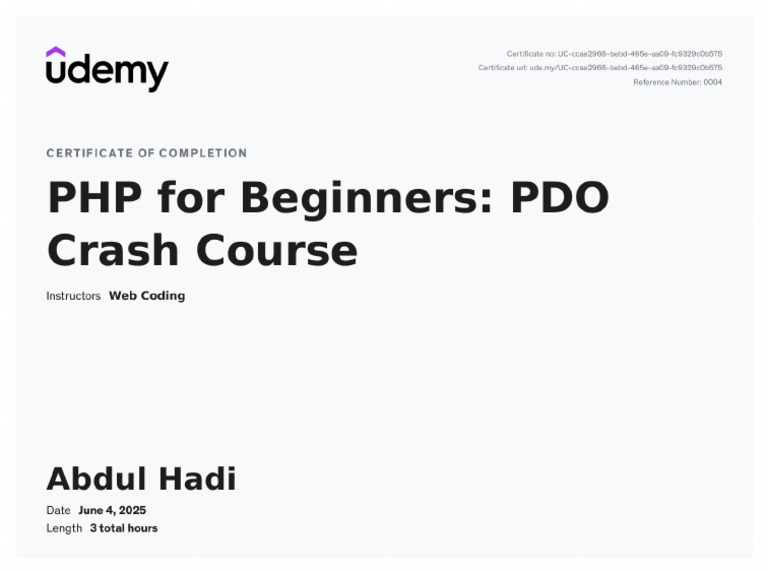 PHP For Beginners PDO Crash Course-Abdul Hadi | PDF