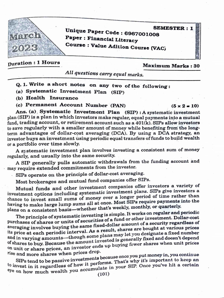 Vac Finance Lit Pyq by College Classes | PDF