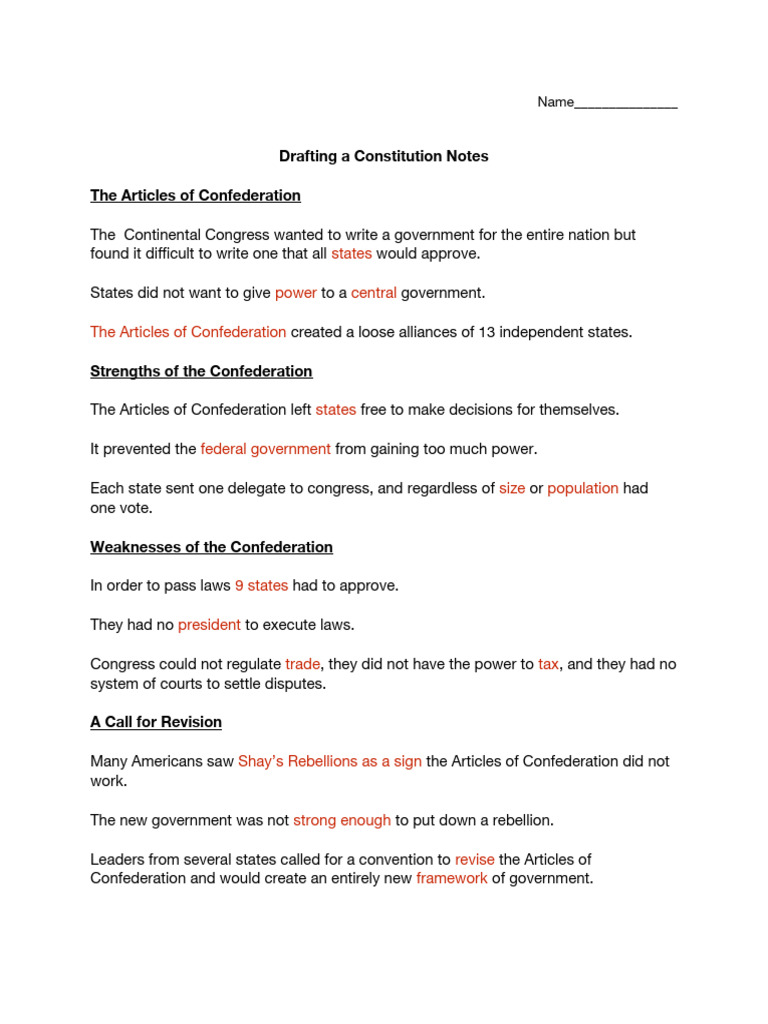 - Drafting a Constitution Notes | PDF | Politics Of The United States ...