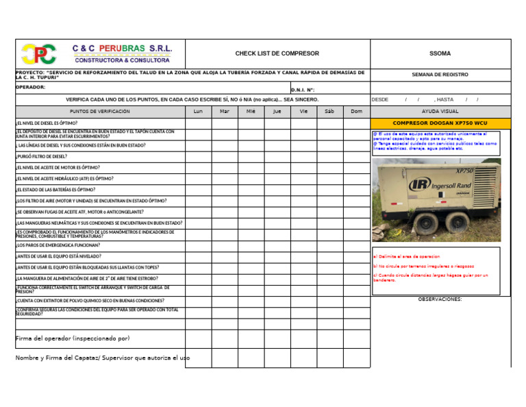 Checklist de Seguridad para Compresores | PDF | Motor diesel