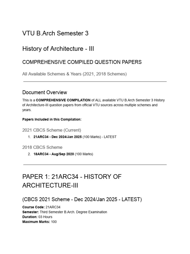 VTU B.Arch Sem 3 History Questions Compilation | PDF | Architectural ...