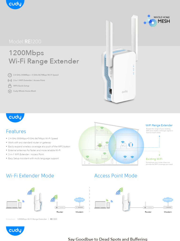 1200Mbps Wi-Fi Range Extender RE1200 | PDF | Wi Fi | Wireless Access Point