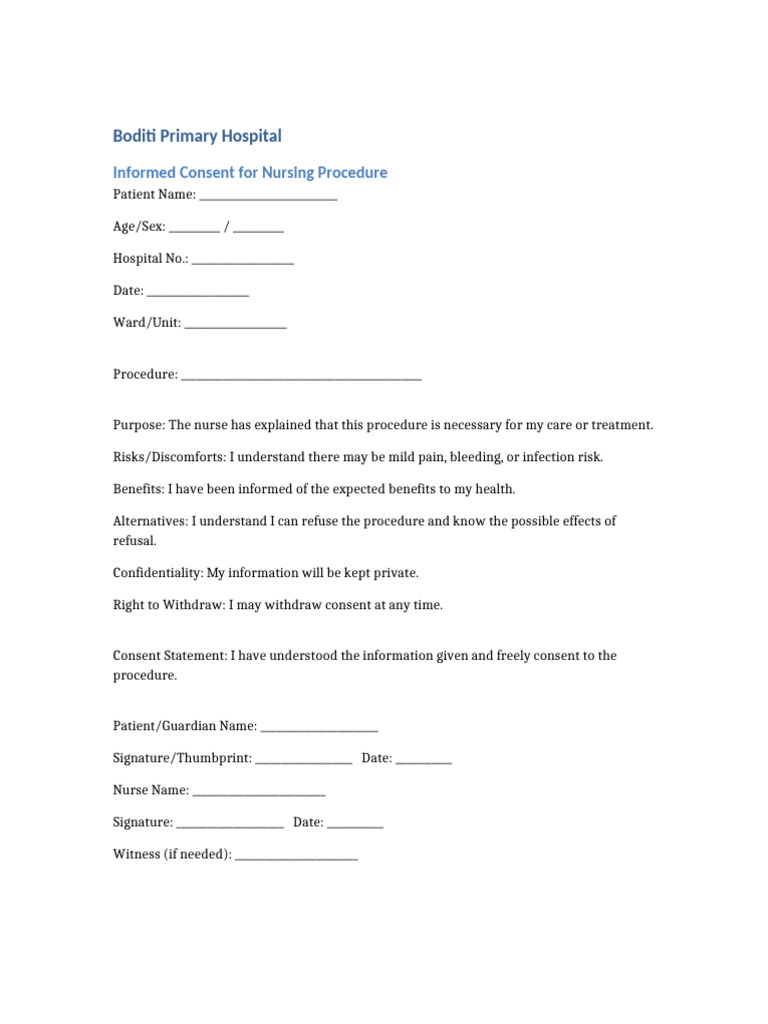 Informed Consent Nursing Procedure Boditi | PDF