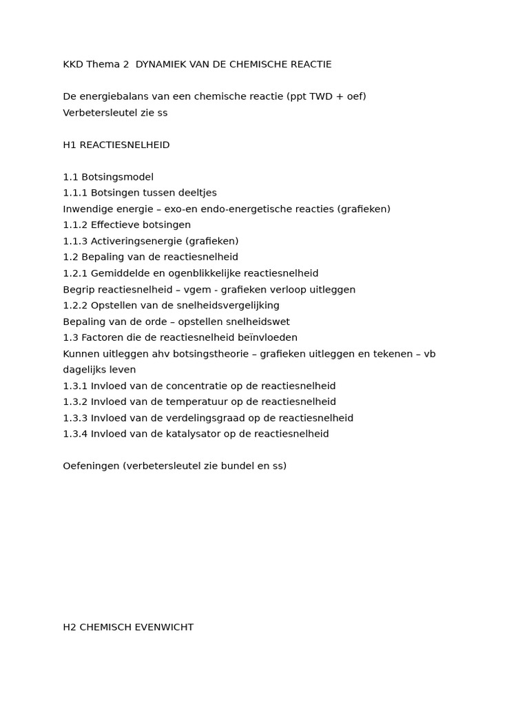 KKD Thema 2 Dynamiek Van de Chemische Reactie | PDF