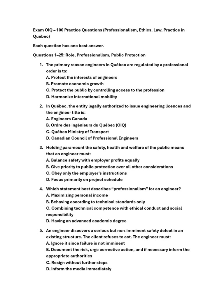 OIQ Exam: 100 Practice Questions Guide | PDF | Conflict Of Interest ...