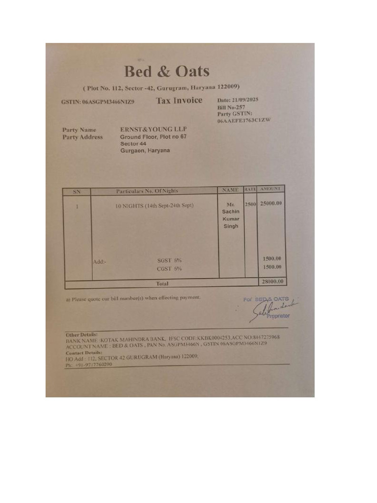 Bed & Oats - Reimbursement | PDF