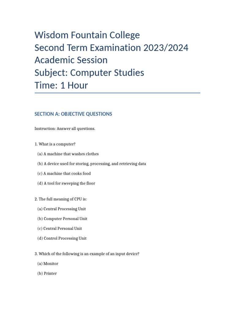 Computer Studies Exam Questions 2023 | PDF | Computer Virus | Antivirus ...