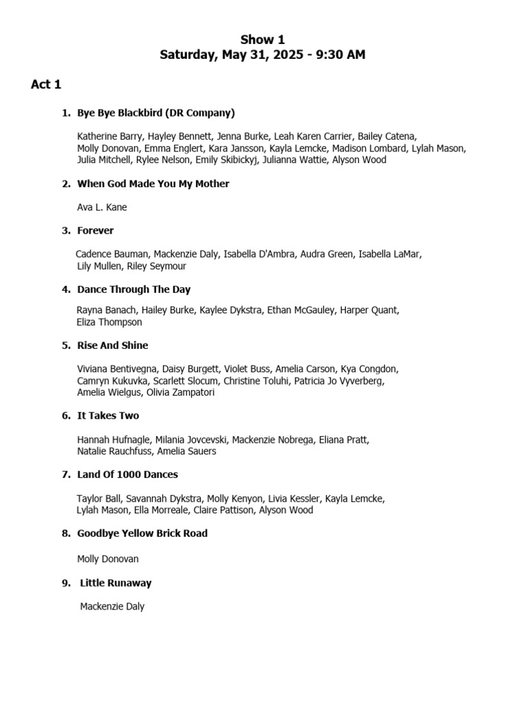 Dance Performance Show 1 Program | PDF