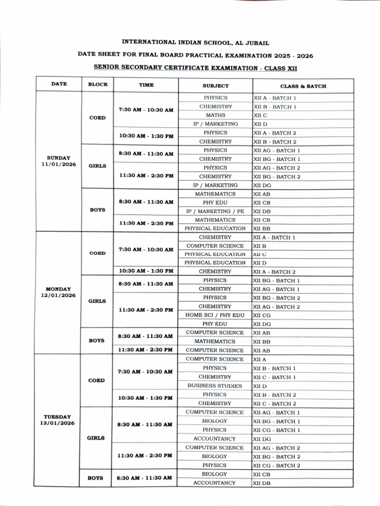 Final Board Practical Exam Dates 2026 | PDF | Physical Sciences | Science