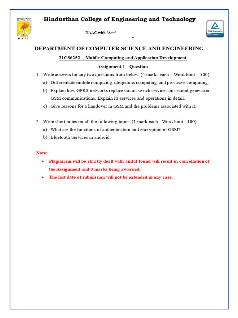 Mobile Computing Assignment Questions | PDF
