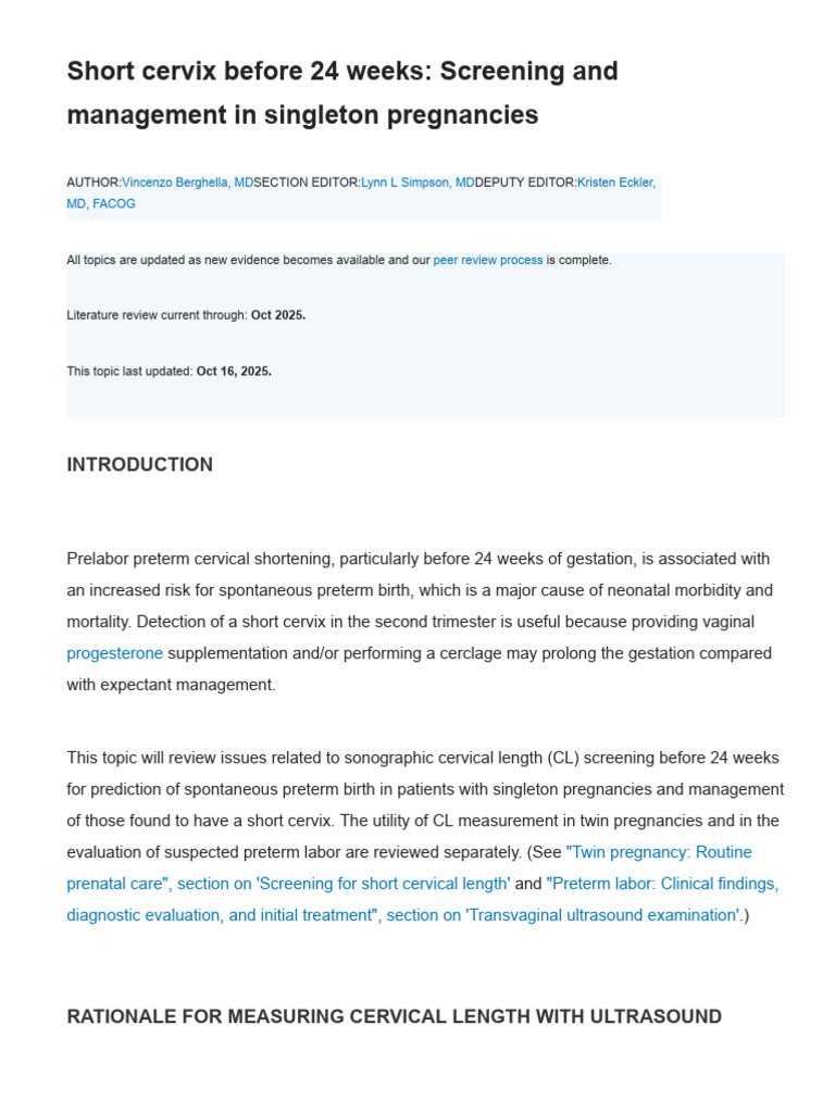 Short Cervix Screening in Singleton Pregnancies | PDF | Preterm Birth ...