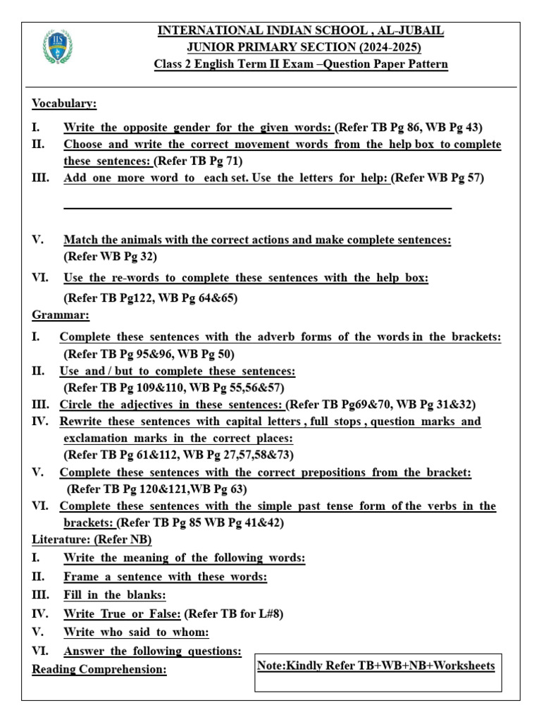 Eng Question Paper Pattern Term 2 | PDF