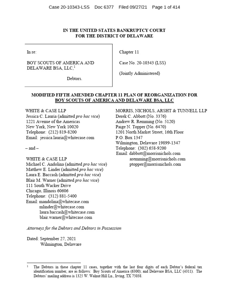 Boy Scouts of America Chapter 11 Plan | PDF | Bankruptcy In The United ...