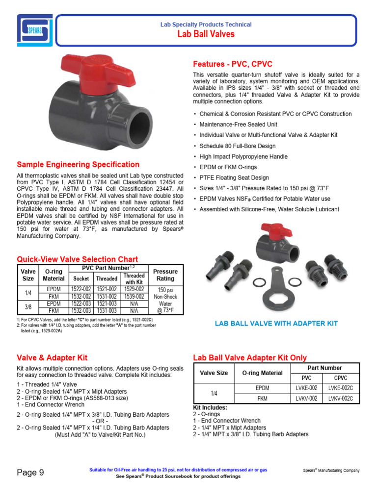 Lab Ball Valves Technical Specifications | PDF | Valve | Materials