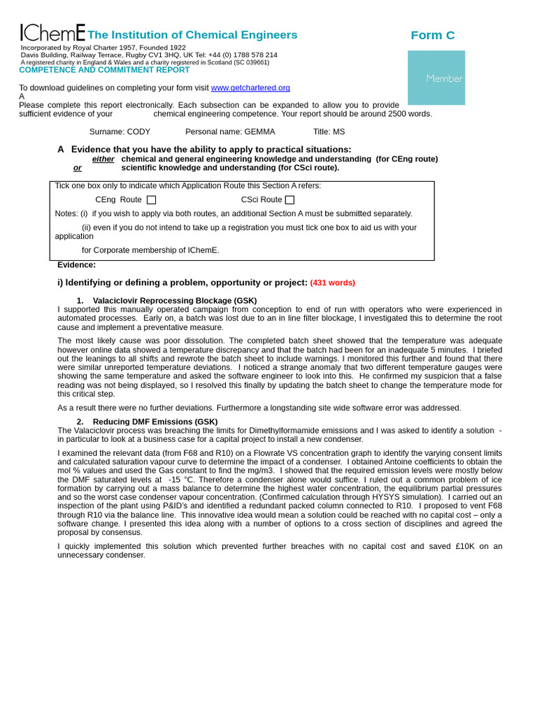 Chemical Engineering Competence Report | PDF | Risk | Differential ...