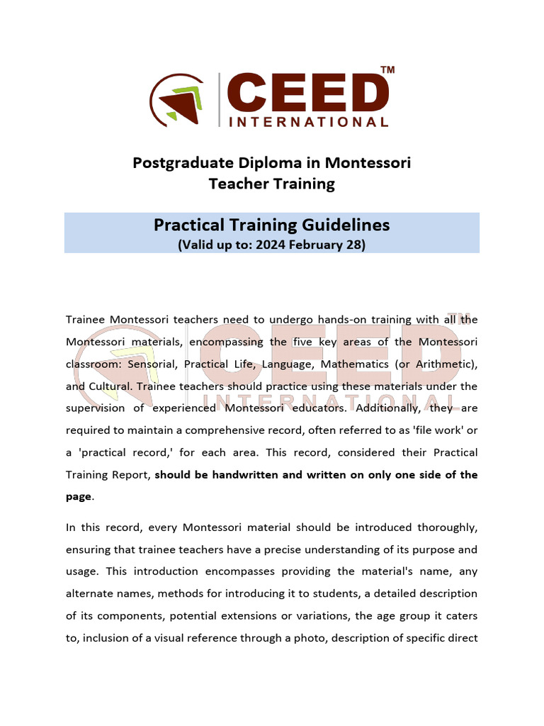 Montessori Practical Training Guidelines | PDF | Postgraduate Education ...