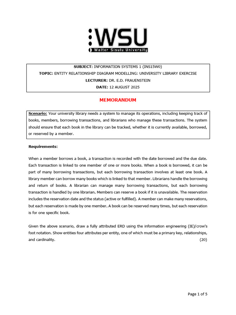University Library ERD Modeling Guide | PDF | Computing | Data Management