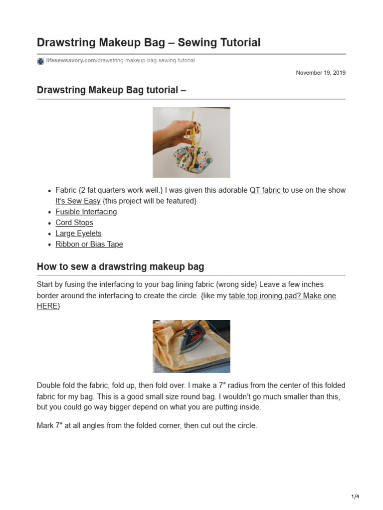 Drawstring Makeup Bag Sewing Tutorial | PDF | Seam (Sewing) | Sewing