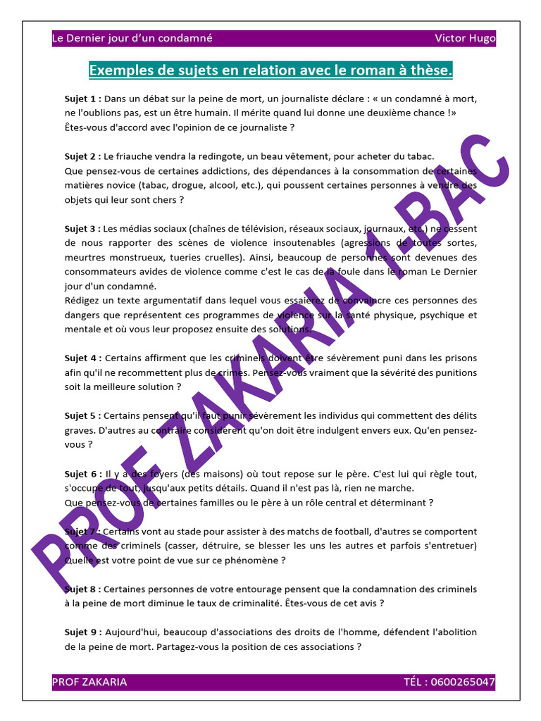Sujets de réflexion sur Hugo et la peine de mort | PDF | Peine capitale ...