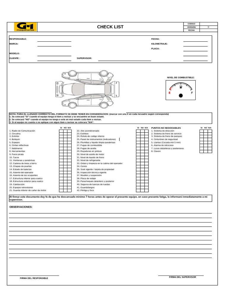 Checklist de Inspección de Equipos | PDF | Fabricantes de automóviles ...