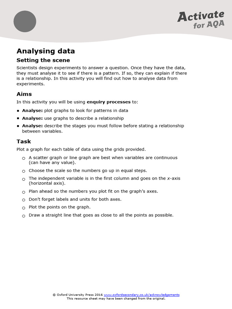 Data Analysis Activity for Experiments | PDF | Cartesian Coordinate System