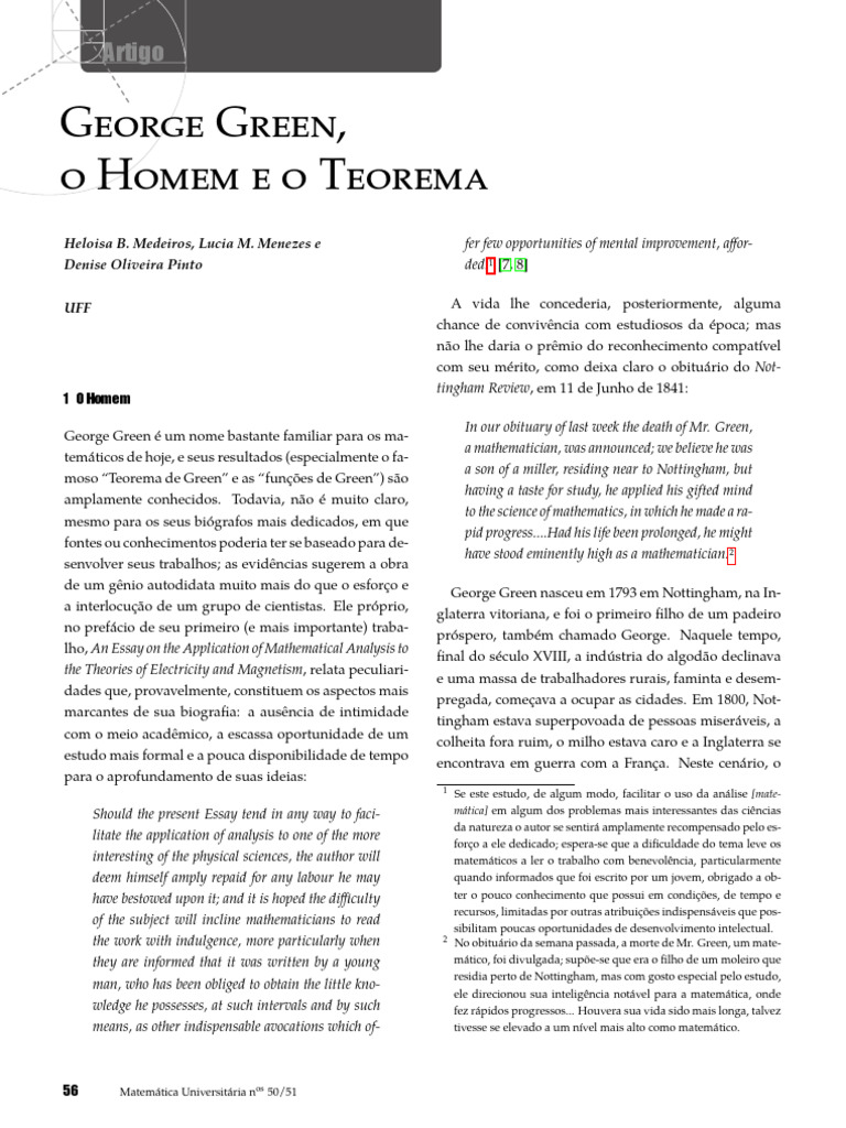 George Green: Vida e Contribuições Matemáticas | PDF | Cálculo | Matemática