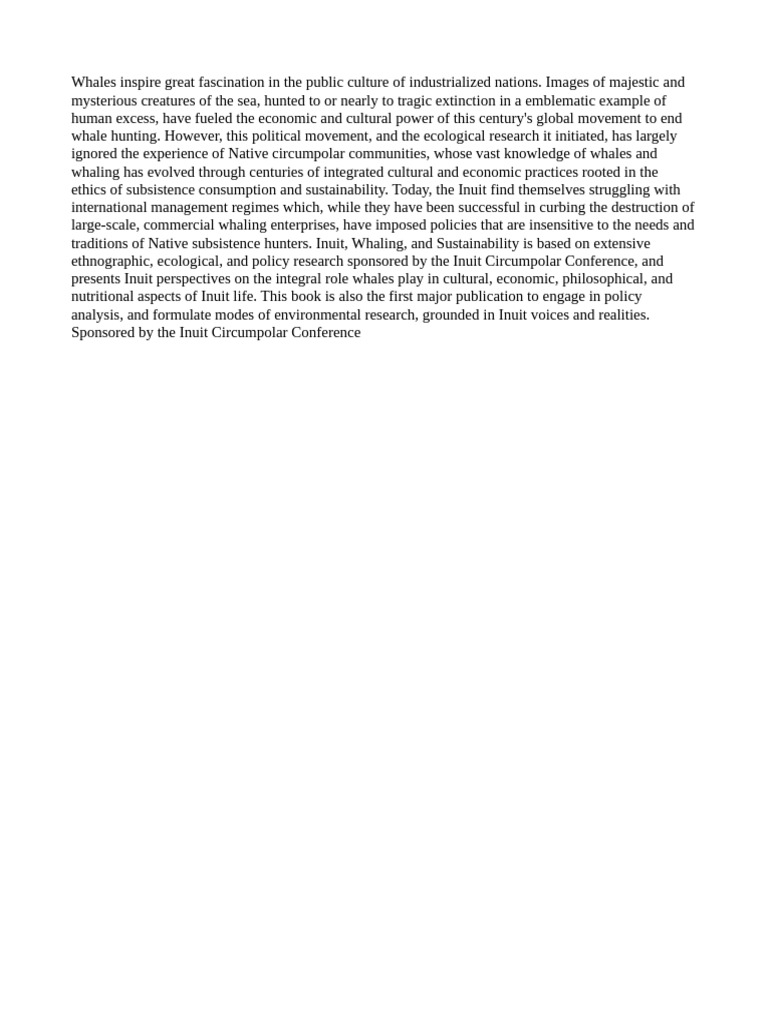 Inuit Perspectives on Whaling Sustainability | PDF